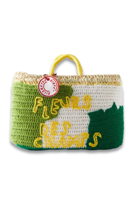 Fleurs des Champs Crocheted-overlay Basket Bag