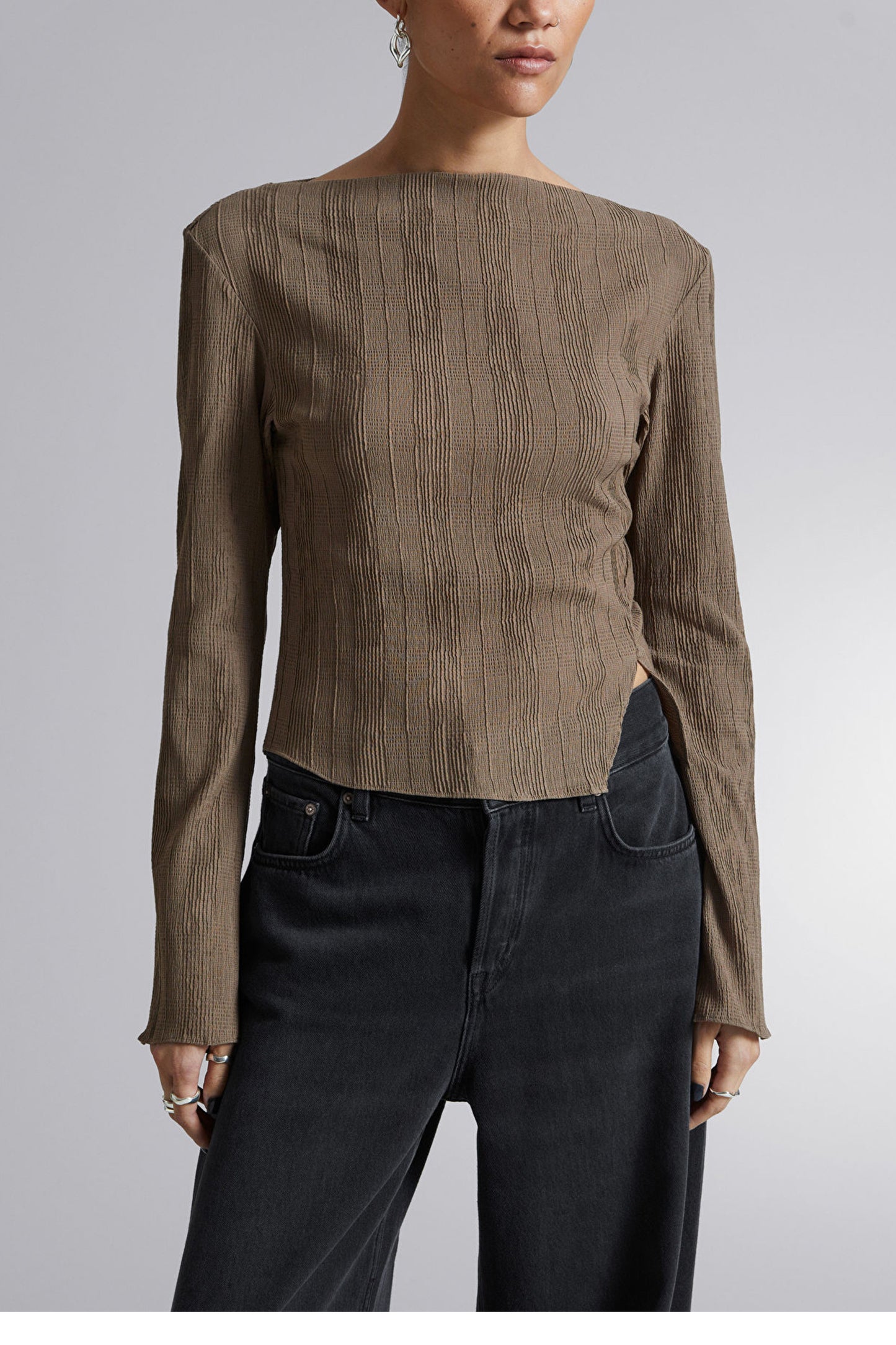 Cropped Asymmetric Frilled Top