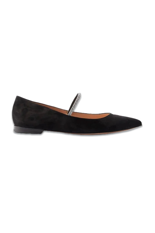 Crystal-embellished Suede Ballet Flats