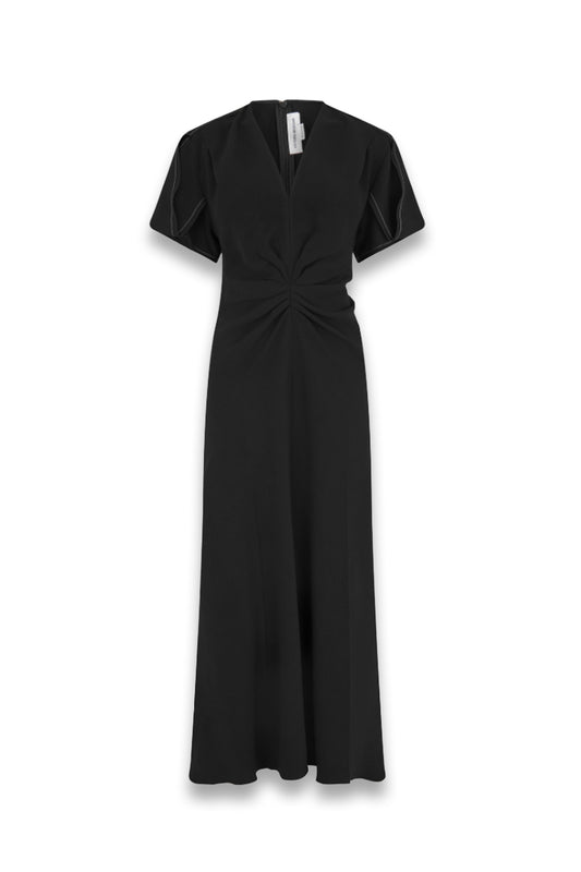Gathered V-neck Midi Dress