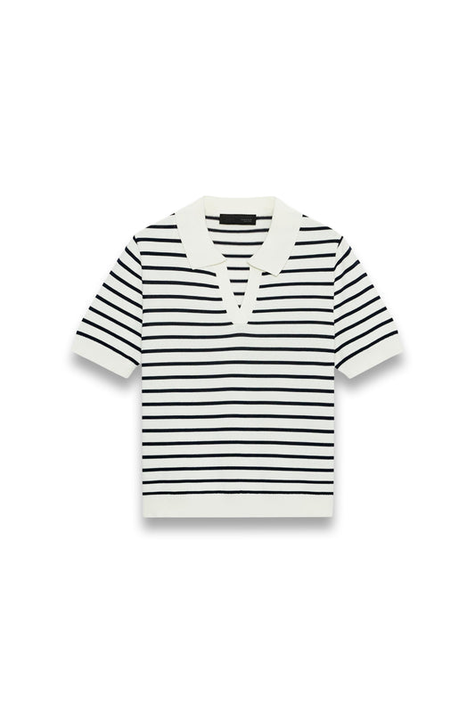 Striped Knit Short Sleeve Polo Shirt