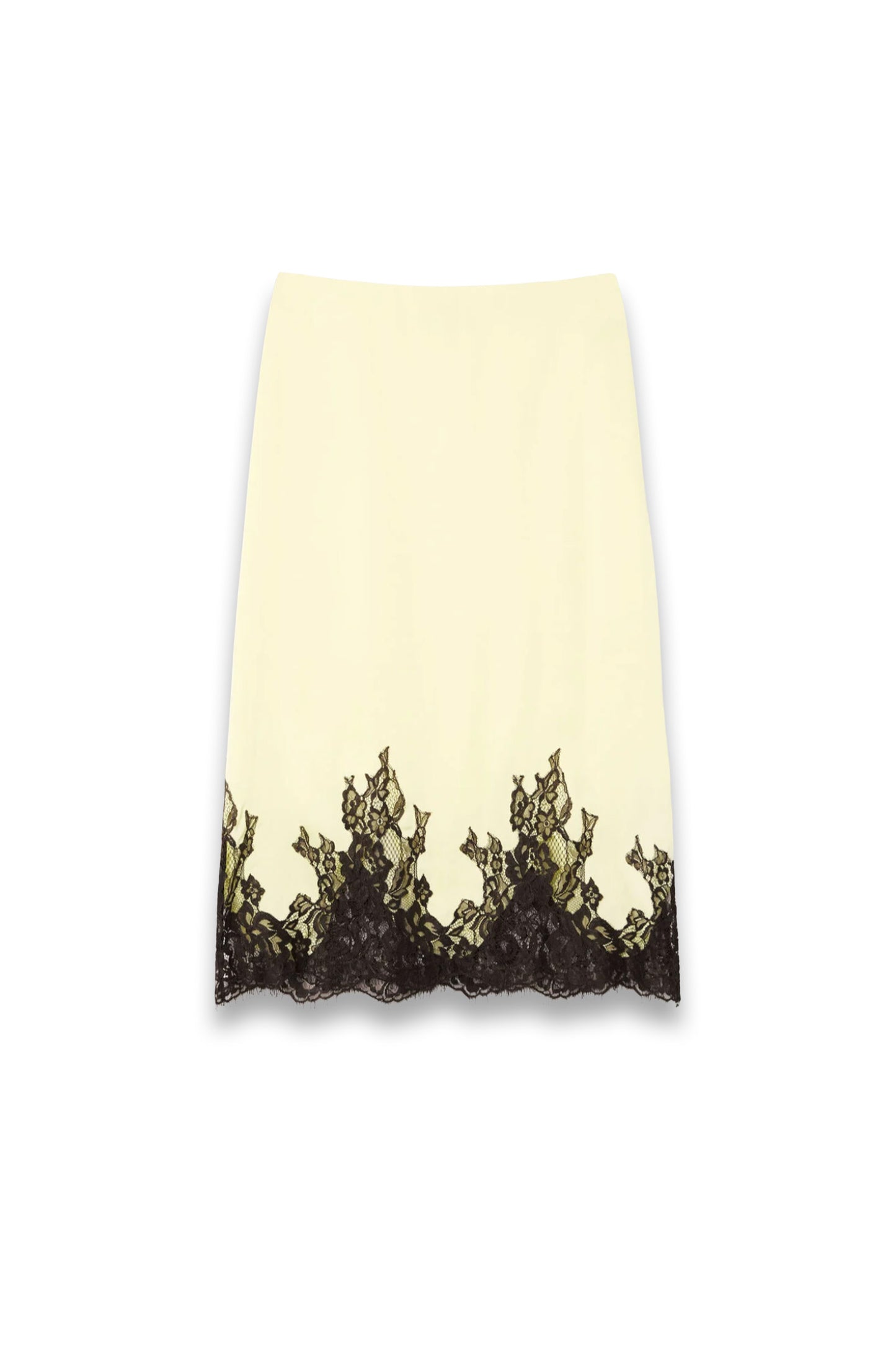 Yellow Lace Hem Satin Midi Skirt