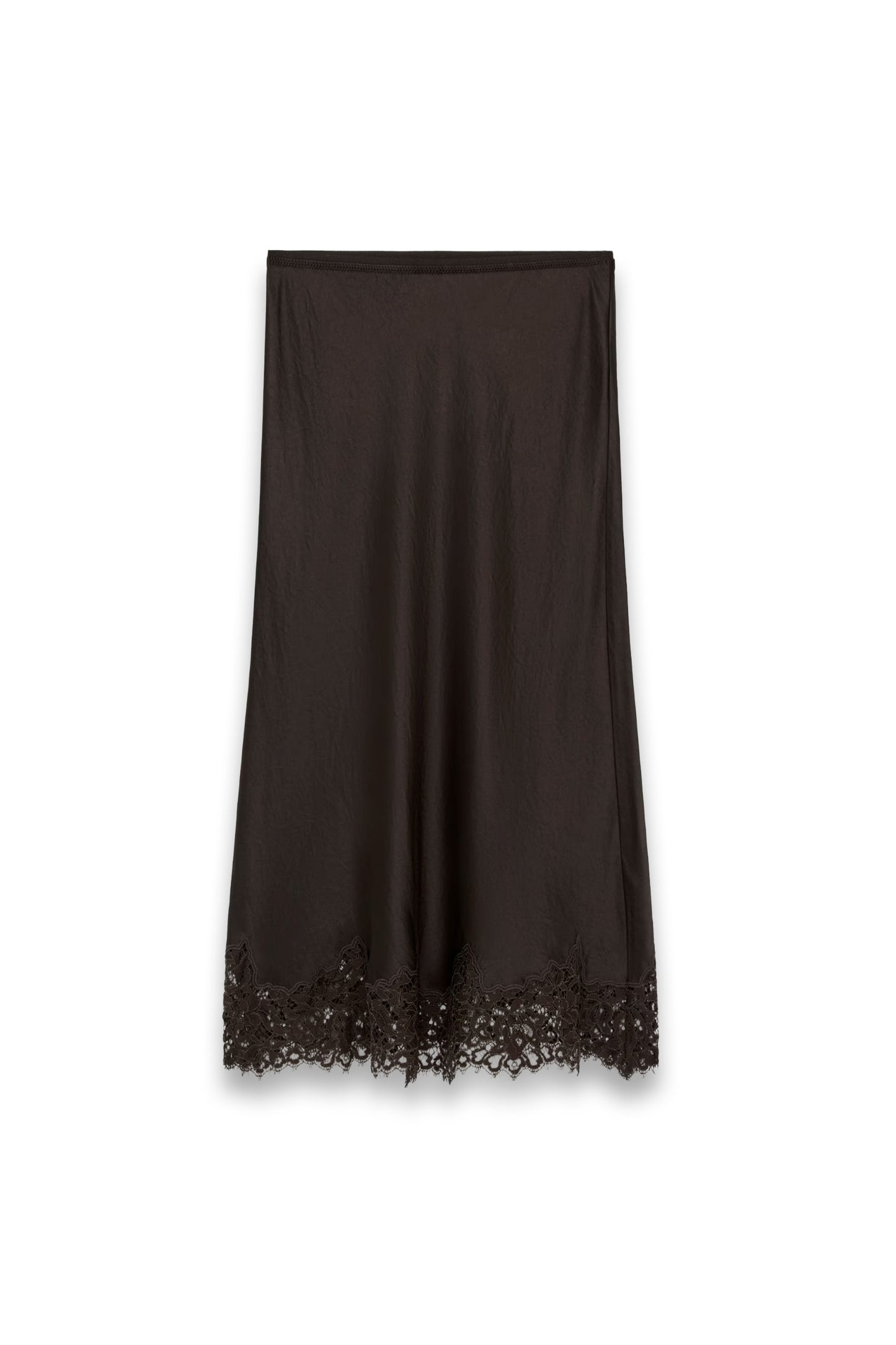 Lace-Detail Satin Skirt