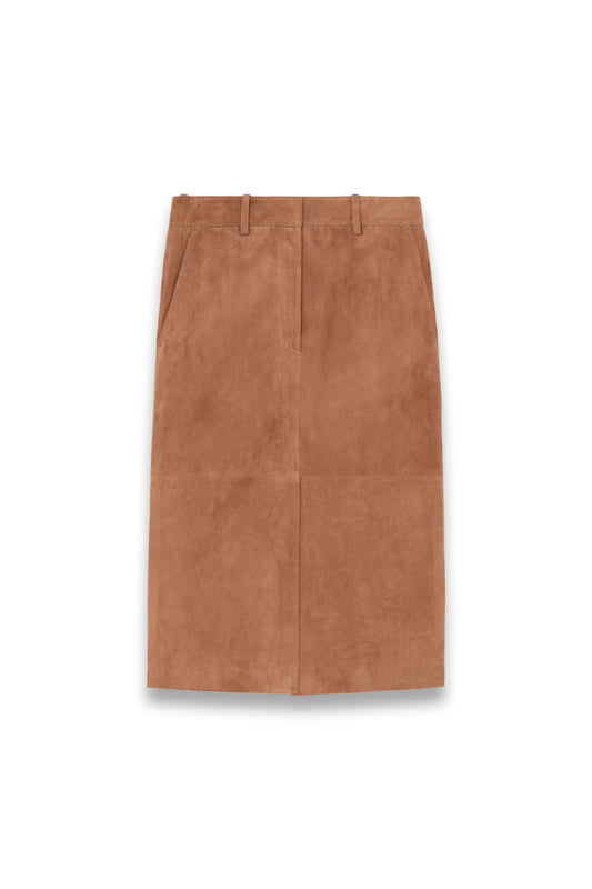 Atelier Suede Pencil Midi Skirt in Tan