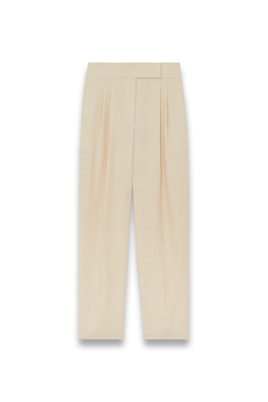 Atelier Woven Tapered Pleated Trousers in Cream
