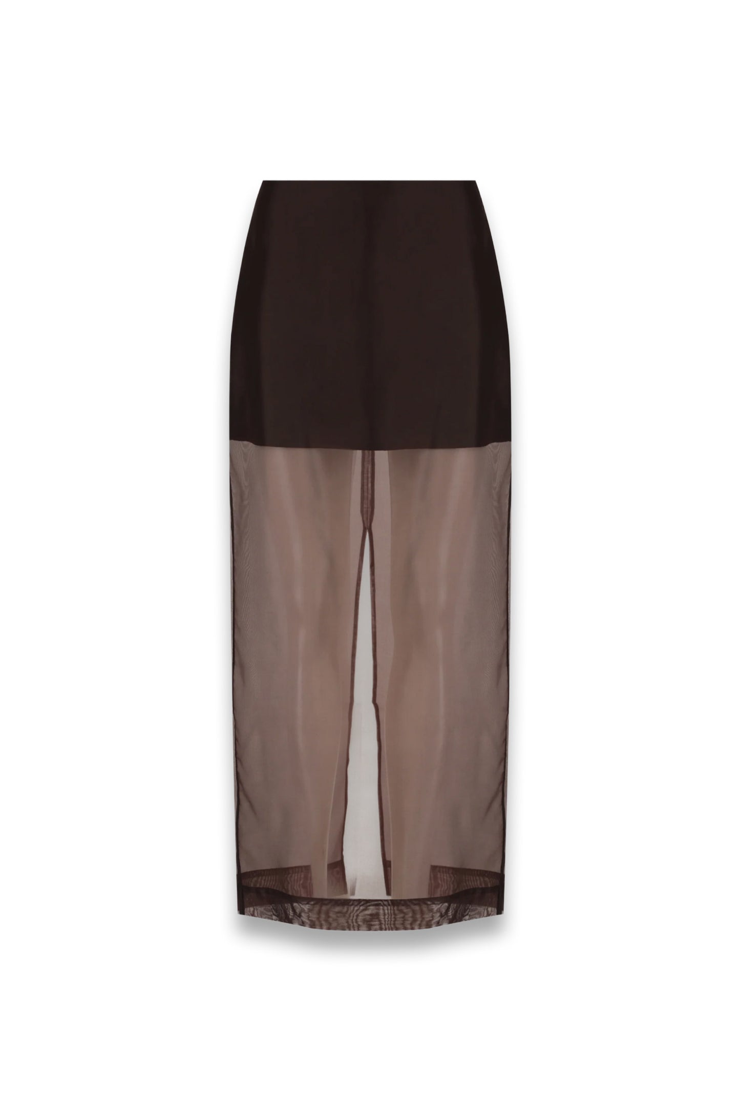 Sian Dark Choc Silk Organza Midi Skirt