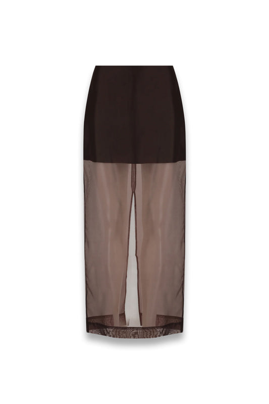 Sian Dark Choc Silk Organza Midi Skirt