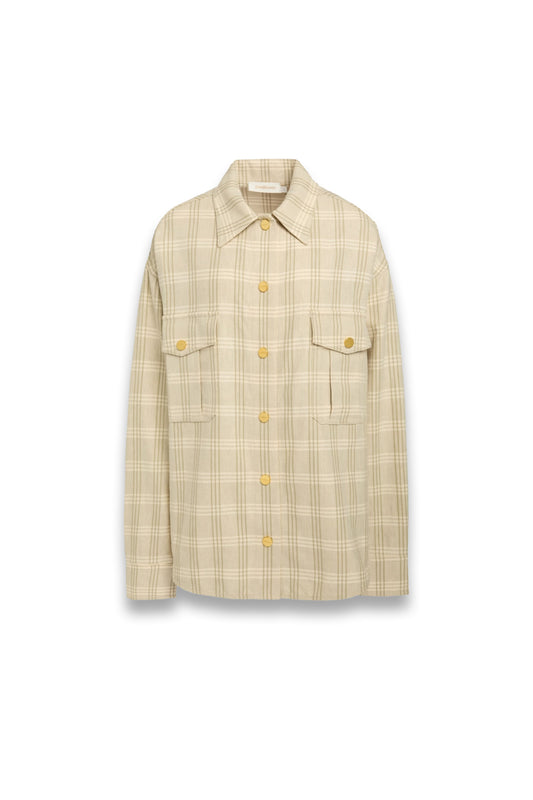 Oversized checked cotton and linen-blend shirt