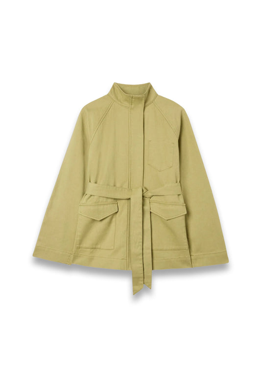 Sage Green Belted Cotton Safari Jacket