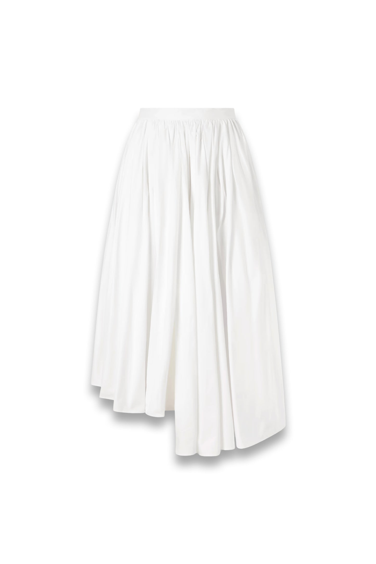 Asymmetric gathered cotton-poplin midi skirt