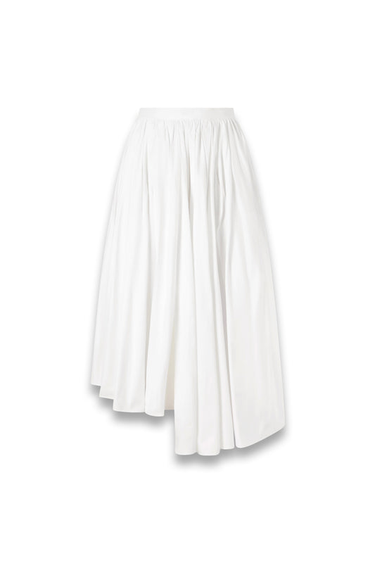 Asymmetric gathered cotton-poplin midi skirt