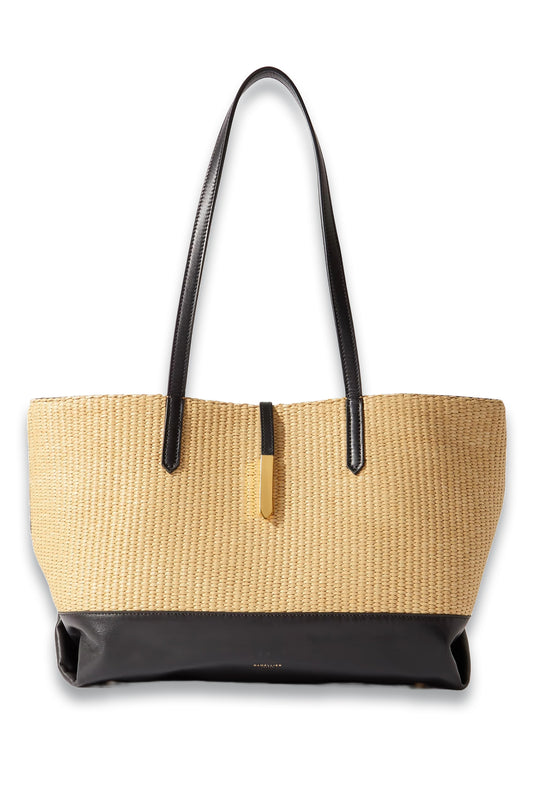 DEMELLIER Tokyo large leather-trimmed raffia tote