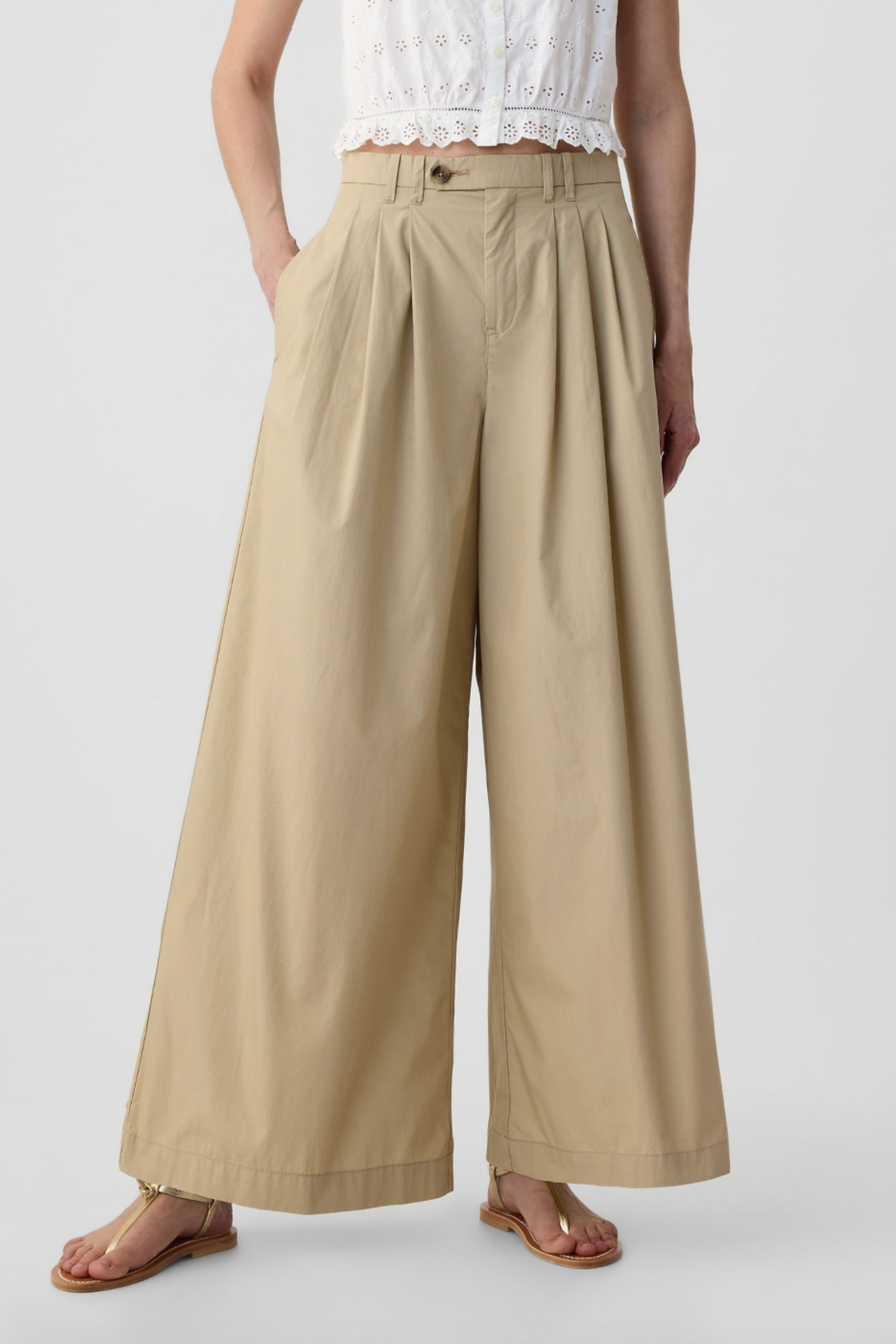DÔEN High Waisted Wide Leg Chino Trousers