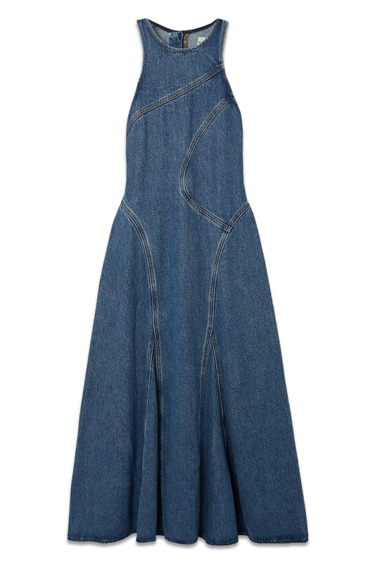 + NET SUSTAIN Racer Tank Paneled Denim Midi Dress