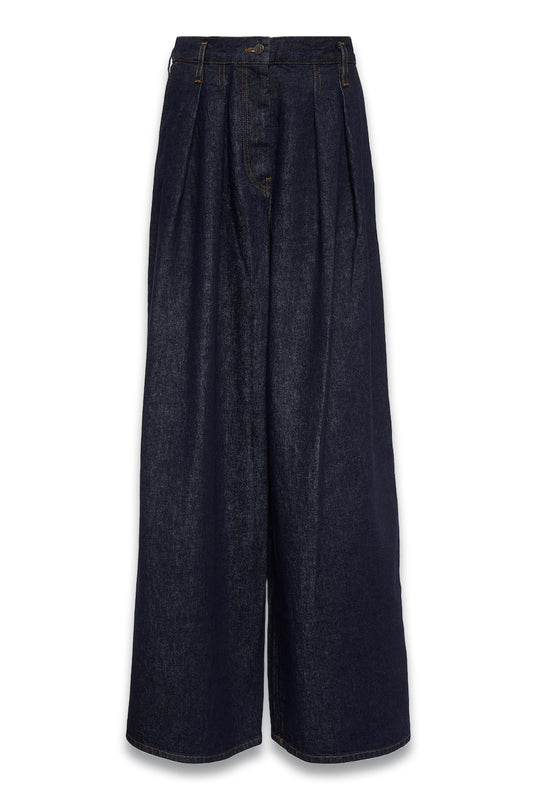 Pleated High-rise Wide Jeans
