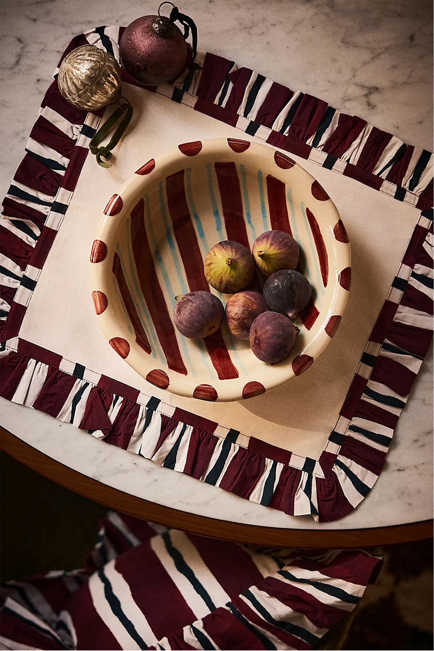 Handpainted Stripe Spot Serving Bowl