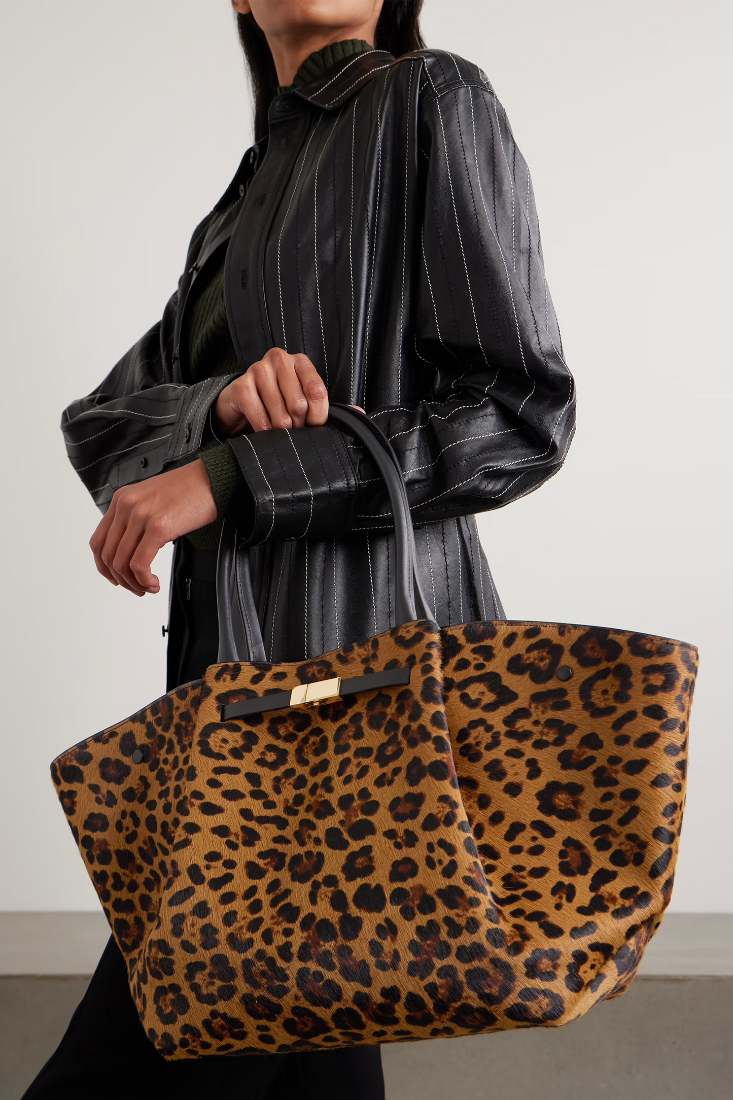 New York Large Leopard Print Suede Tote