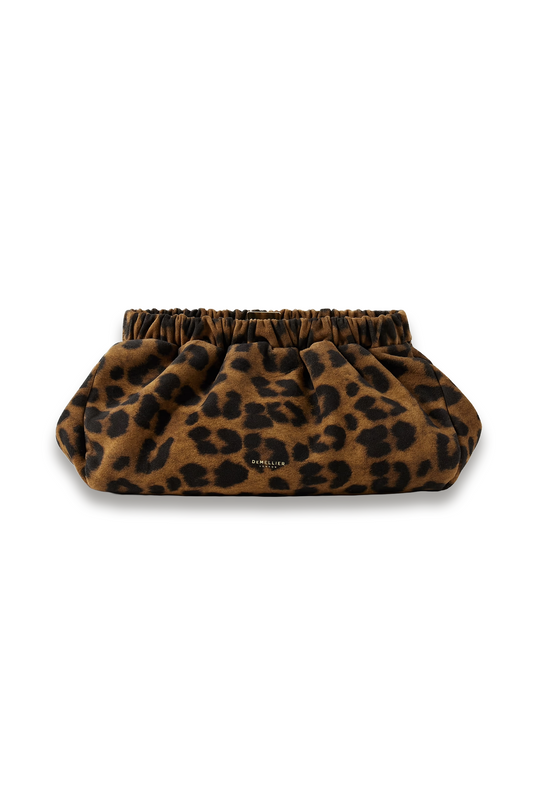 Miami Gathered Leopard-Print Suede Clutch