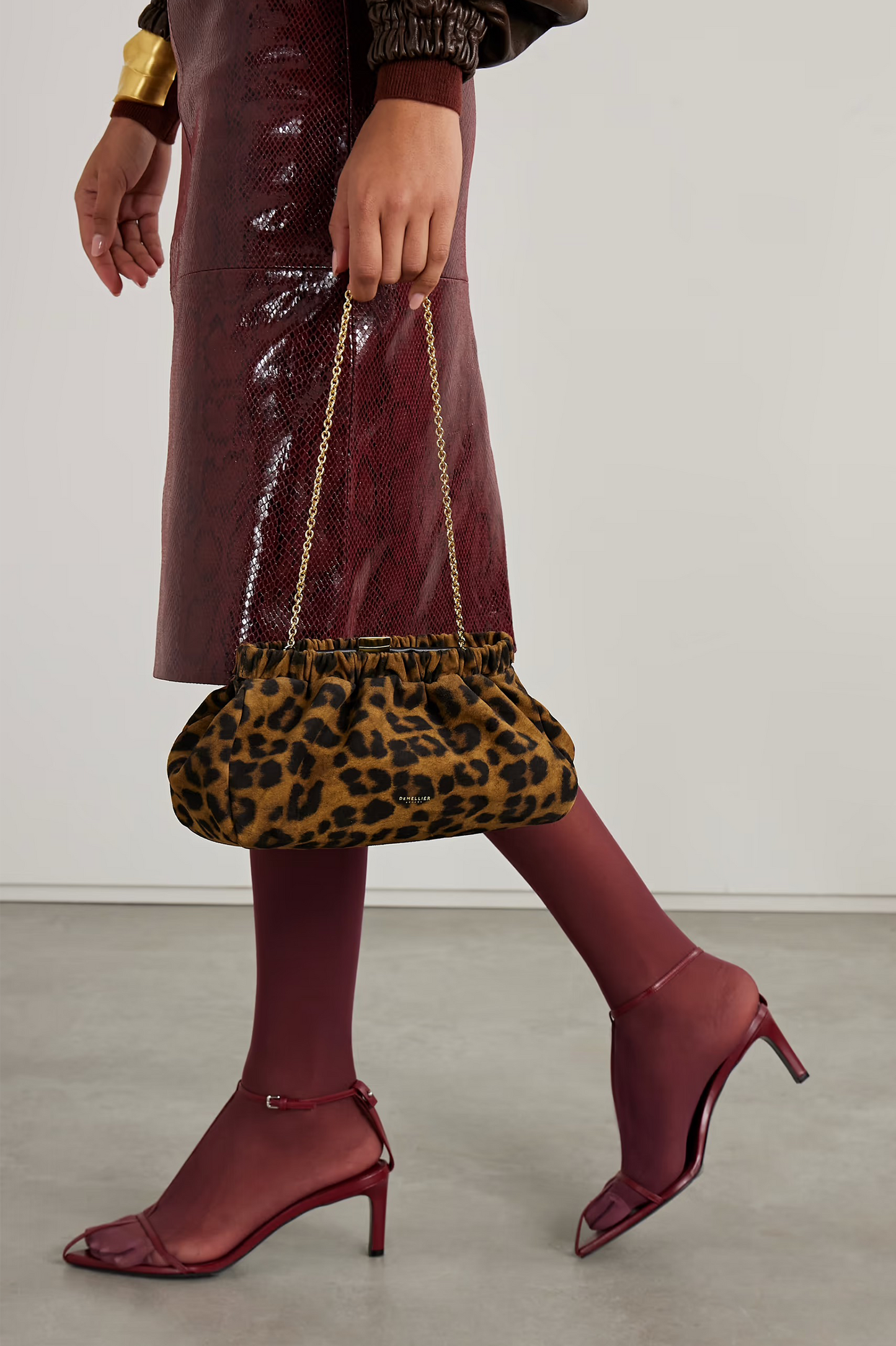 Miami Gathered Leopard-Print Suede Clutch