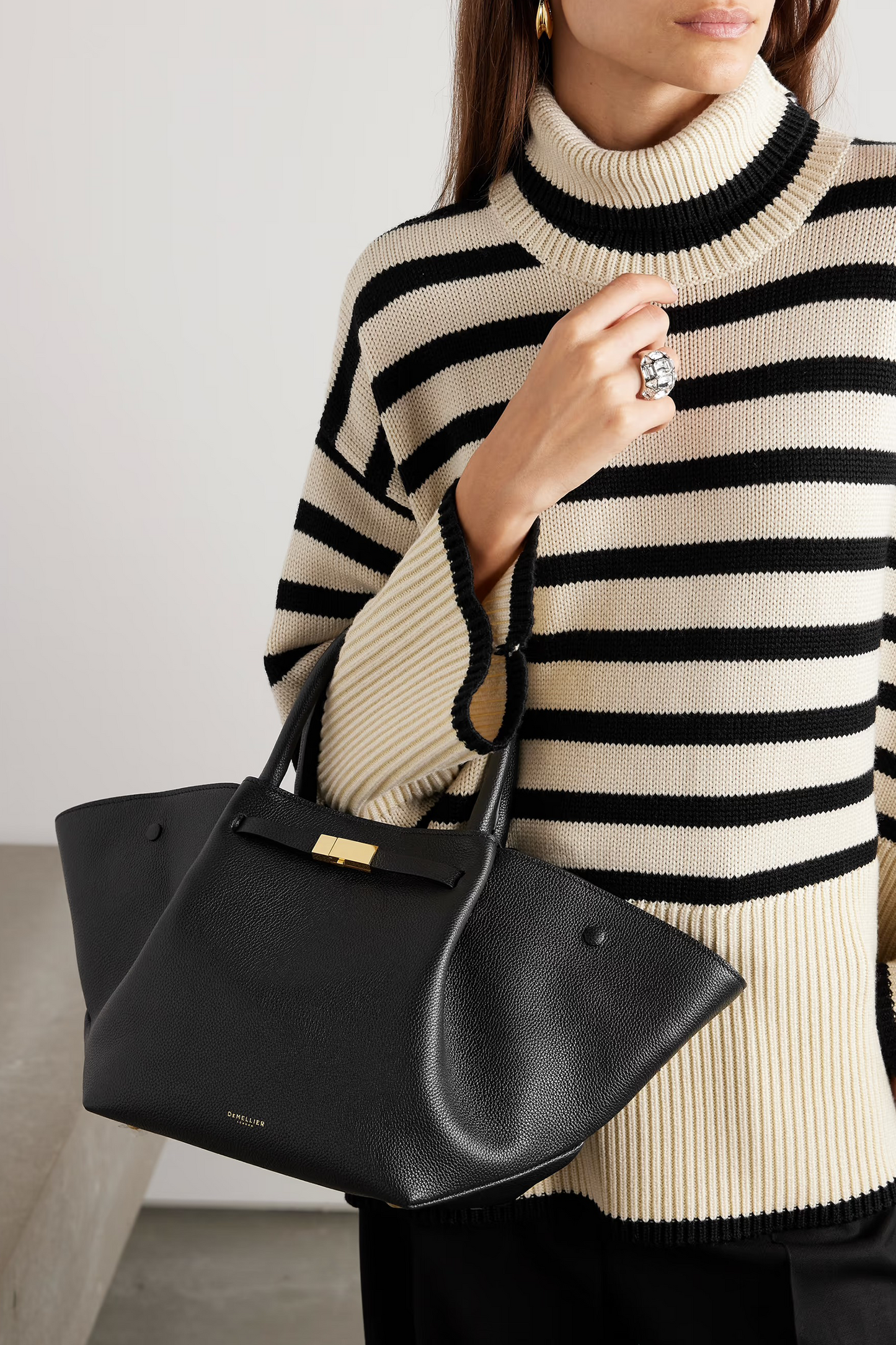 New York Midi Textured-Leather Tote