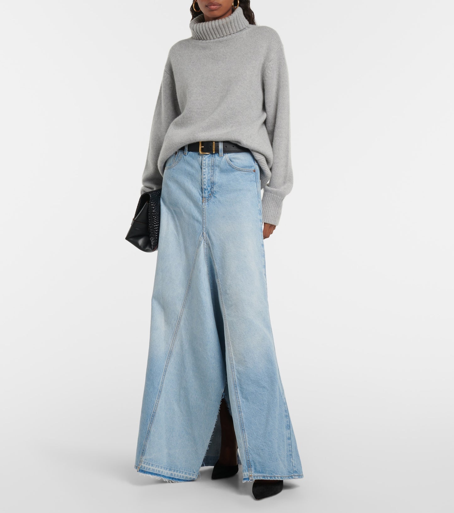 Godet Denim Maxi Skirt