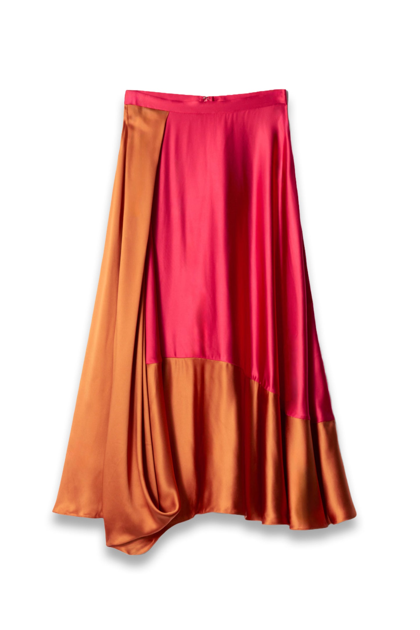 Colour-Block Satin Midi Skirt