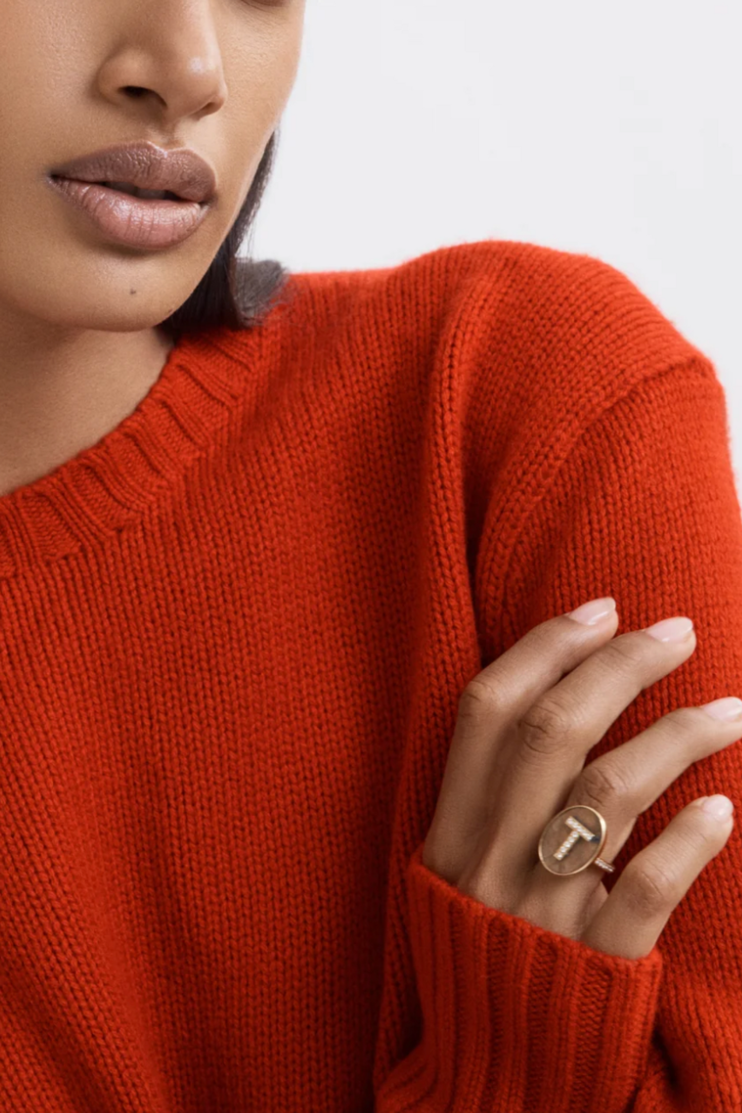 Diamond Pavé Initial Ring With Labradorite