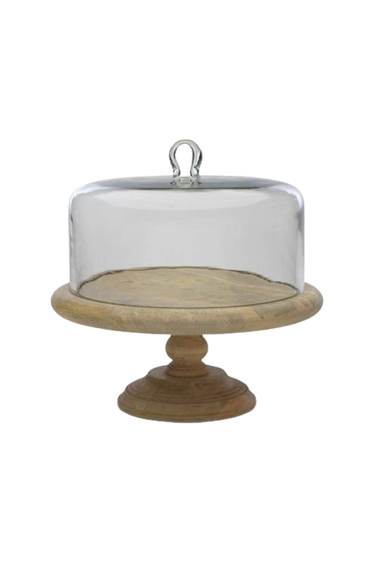 Recycled Glass Dome & Mango Wood Cake Stand