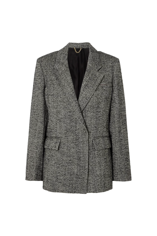 Double-Breasted Herringbone Wool-Blend Tweed Blazer
