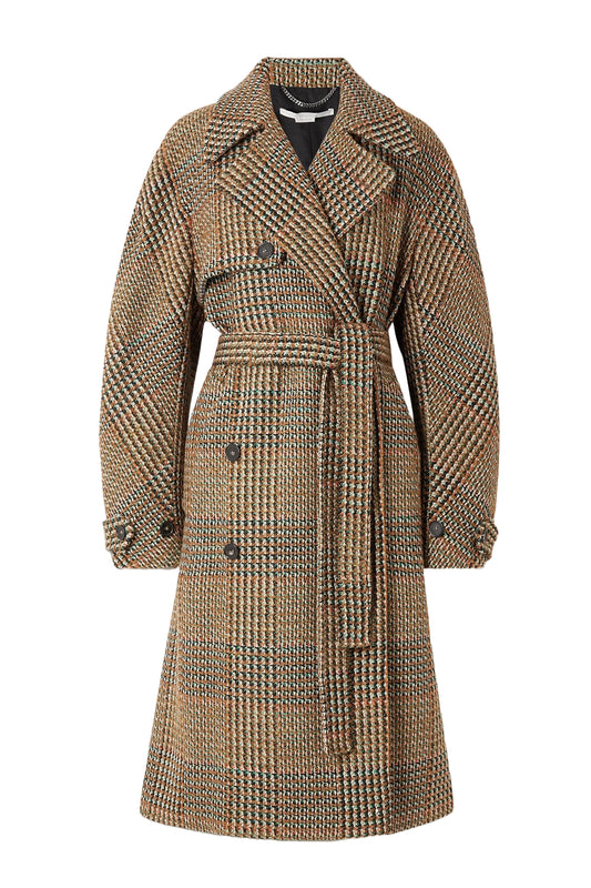 Double-breasted Belted Checked Wool-blend Tweed Coat