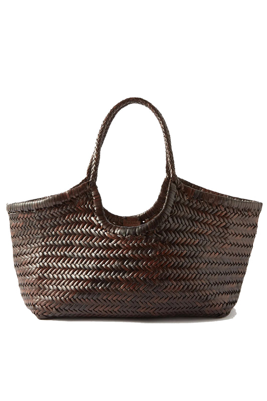 Nantucket Large Woven-Leather Basket Bag Brown