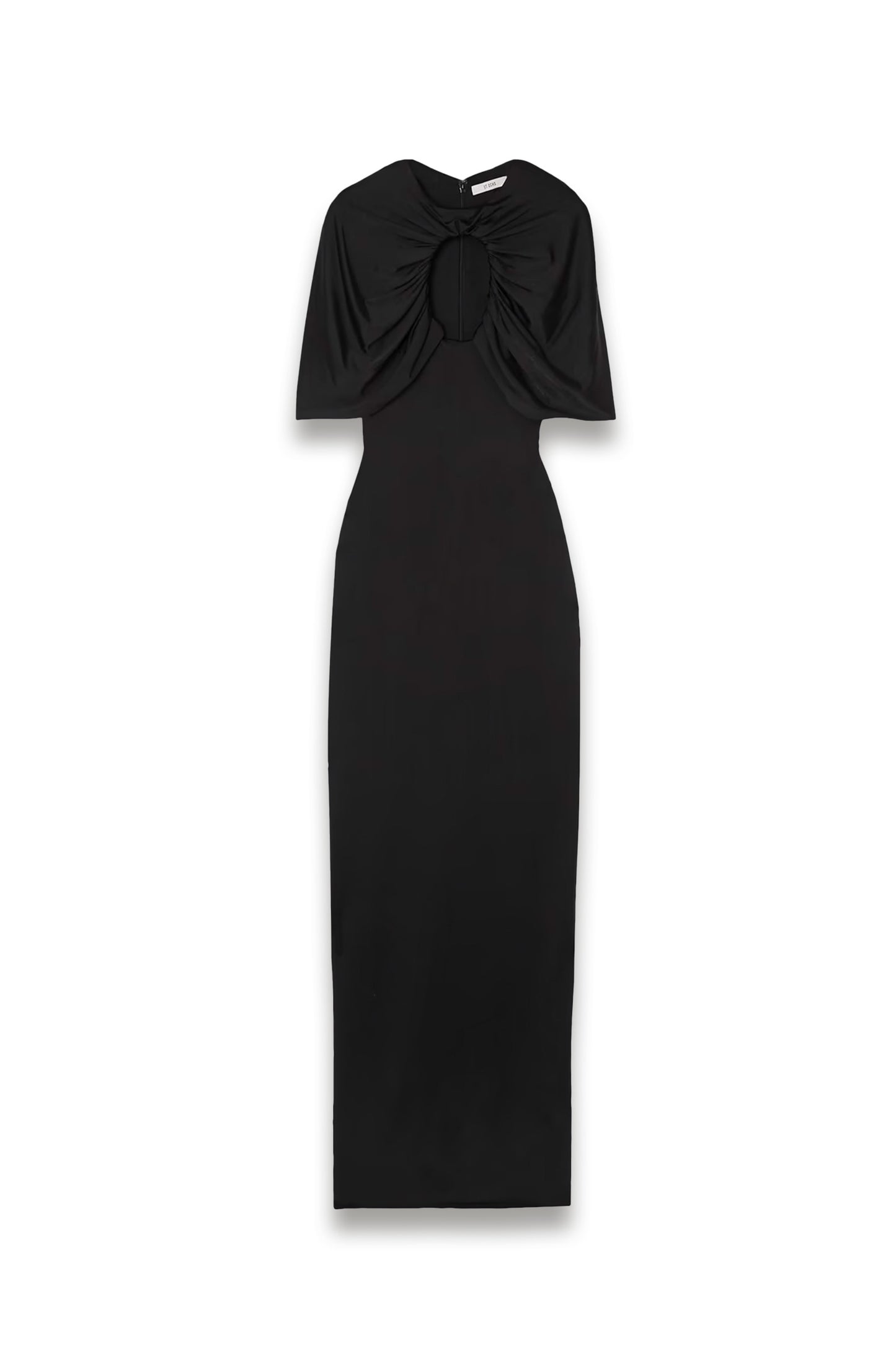 Cape-effect cutout ruched stretch-jersey gown