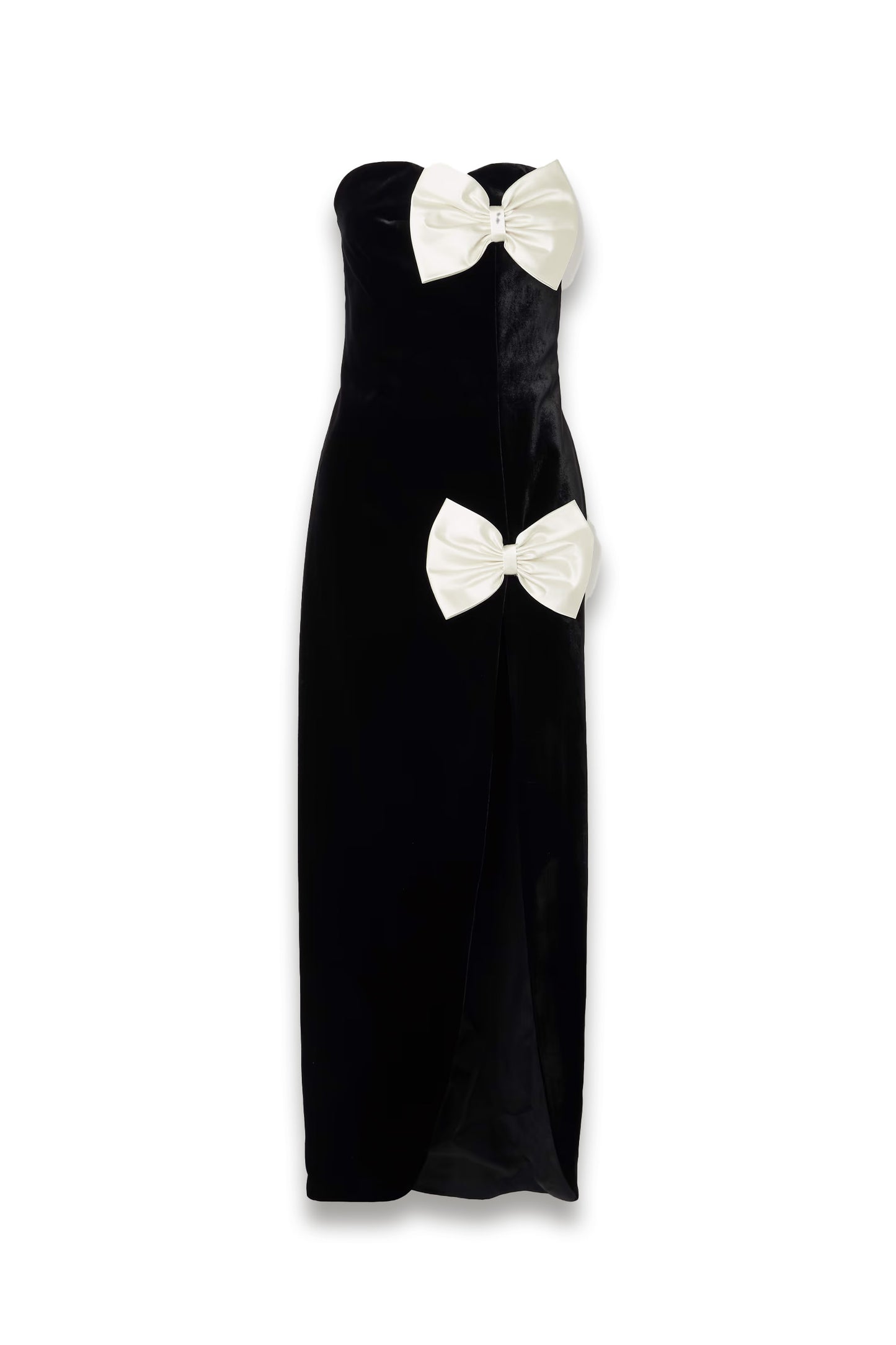 Strapless bow-embellished velvet gown