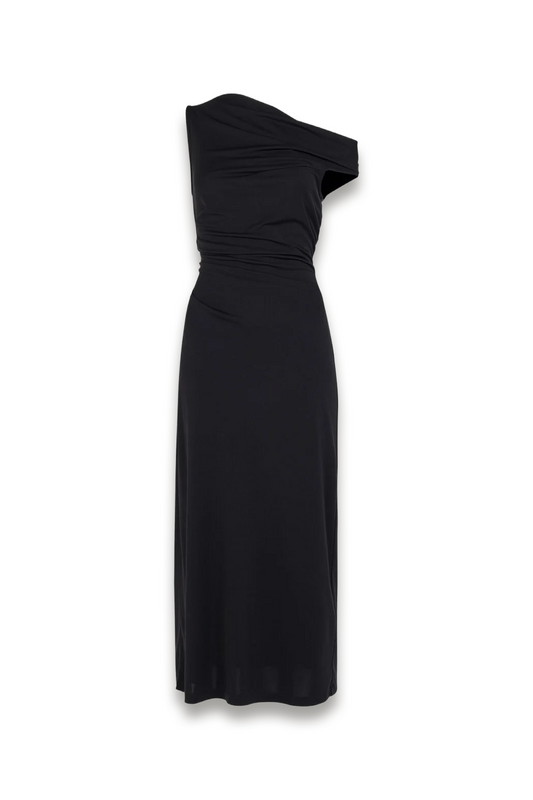 Black Jersey Crepe Asymmetric Dress