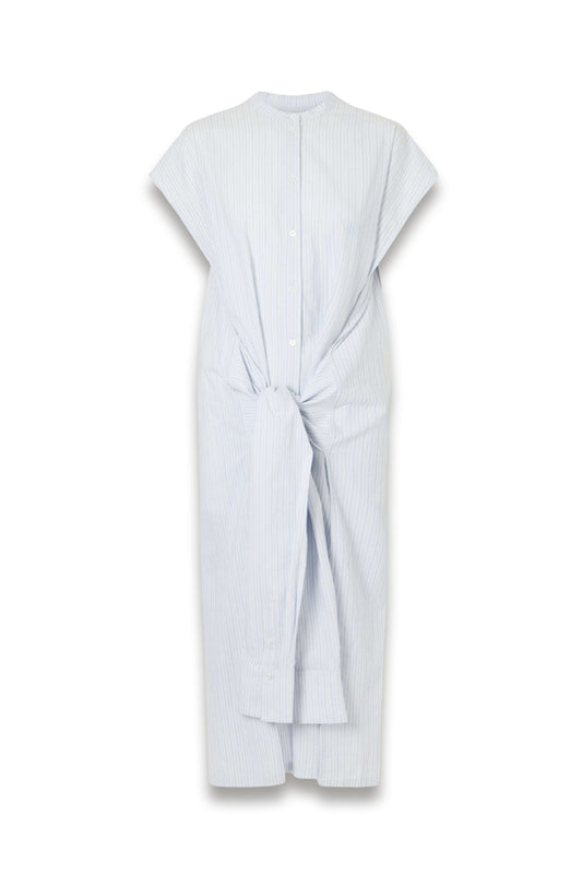 Twist-front Striped Cotton-poplin Maxi Shirt Dress
