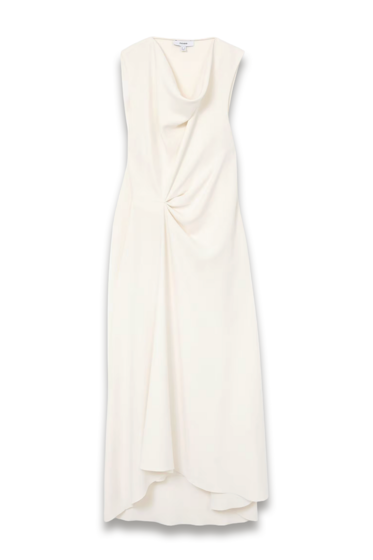 Drape-Detail Sleeveless Midi Dress in Ivory