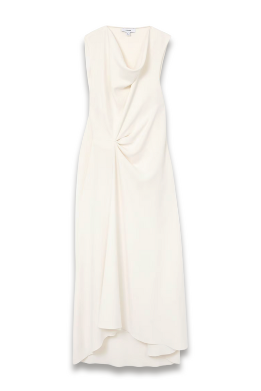 Drape-Detail Sleeveless Midi Dress in Ivory