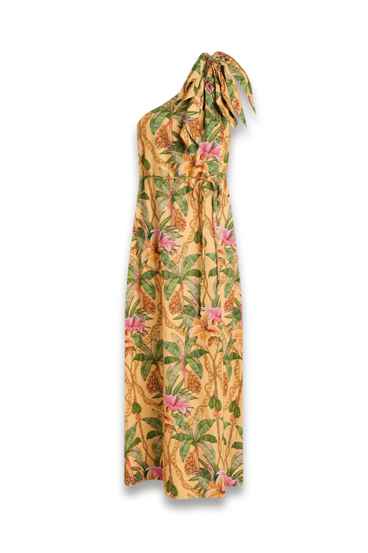 One-shoulder Floral-print Linen-blend Maxi Dress