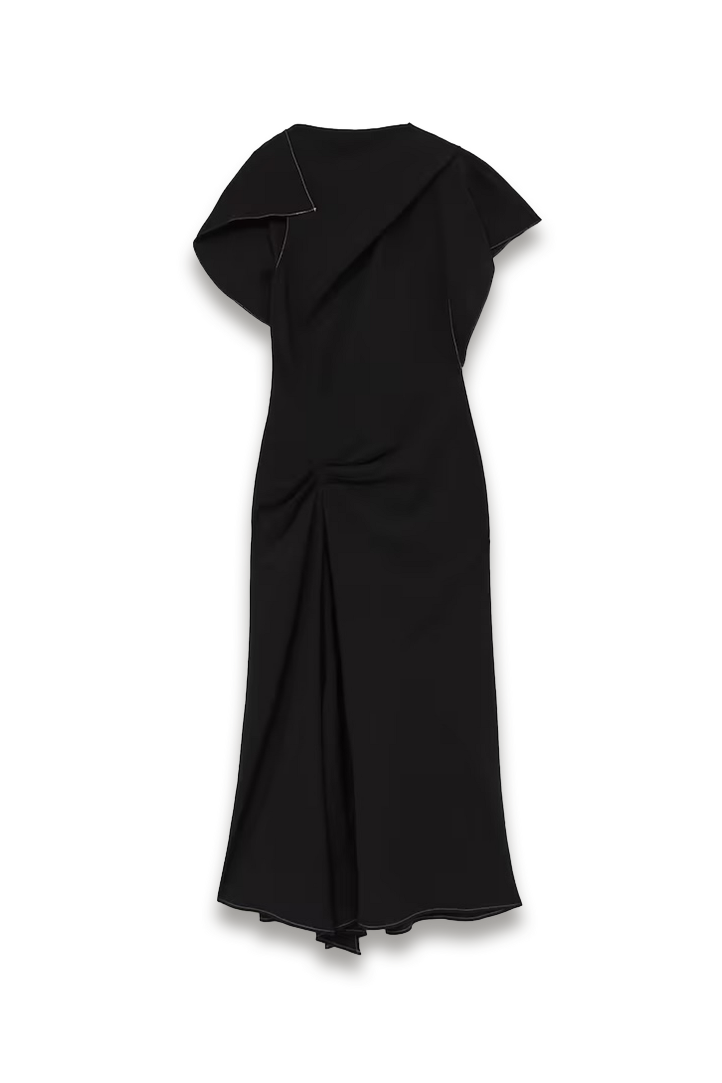 Saskia Asymmetric Draped Midi Dress in Black