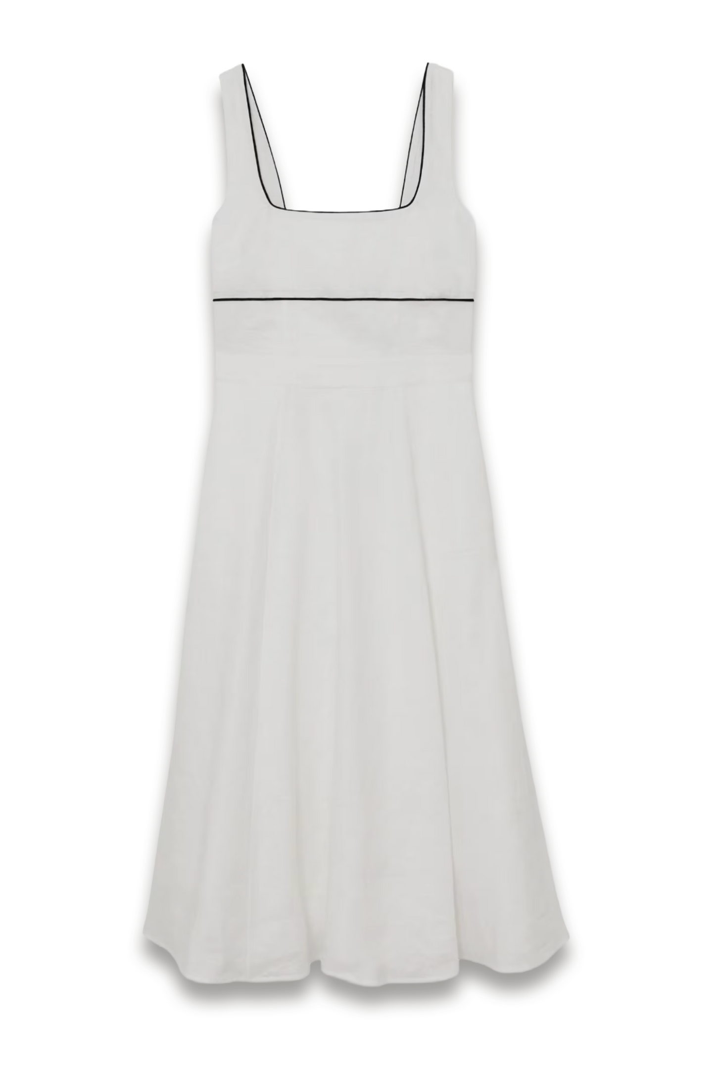 Petite Linen Contrast-Trim Midi Dress in Ivory