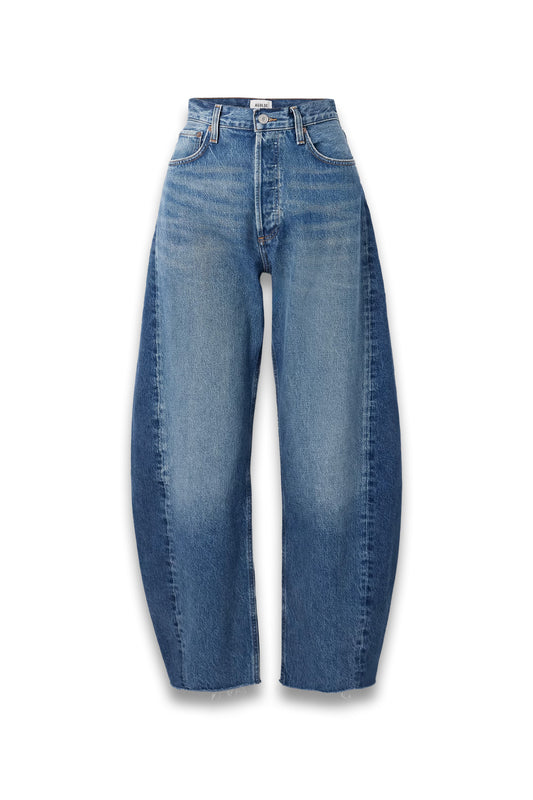Luna Frayed High-rise Barrel-leg Jeans