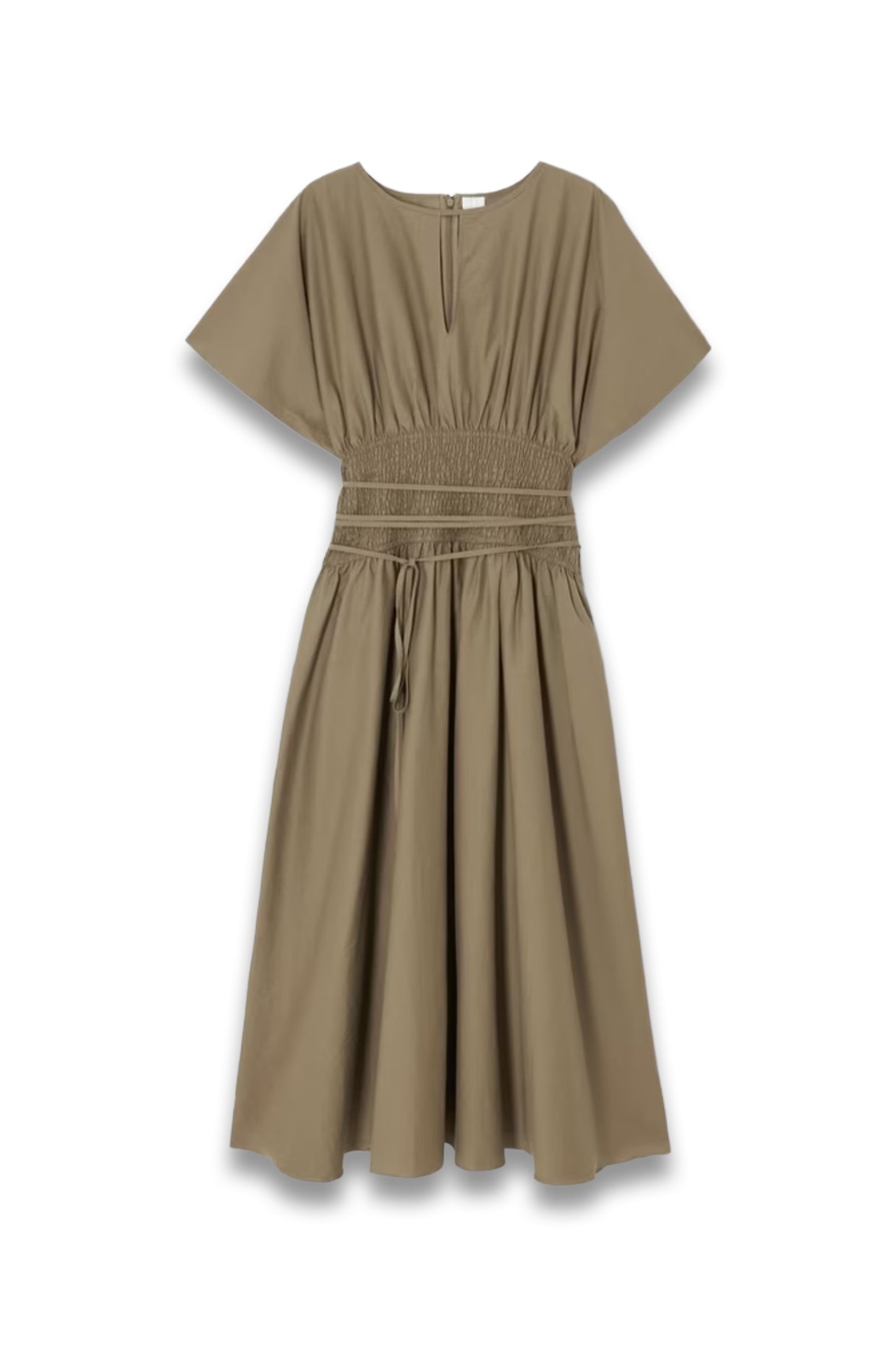 Shirred Bodice Short-sleeve Midi Dress