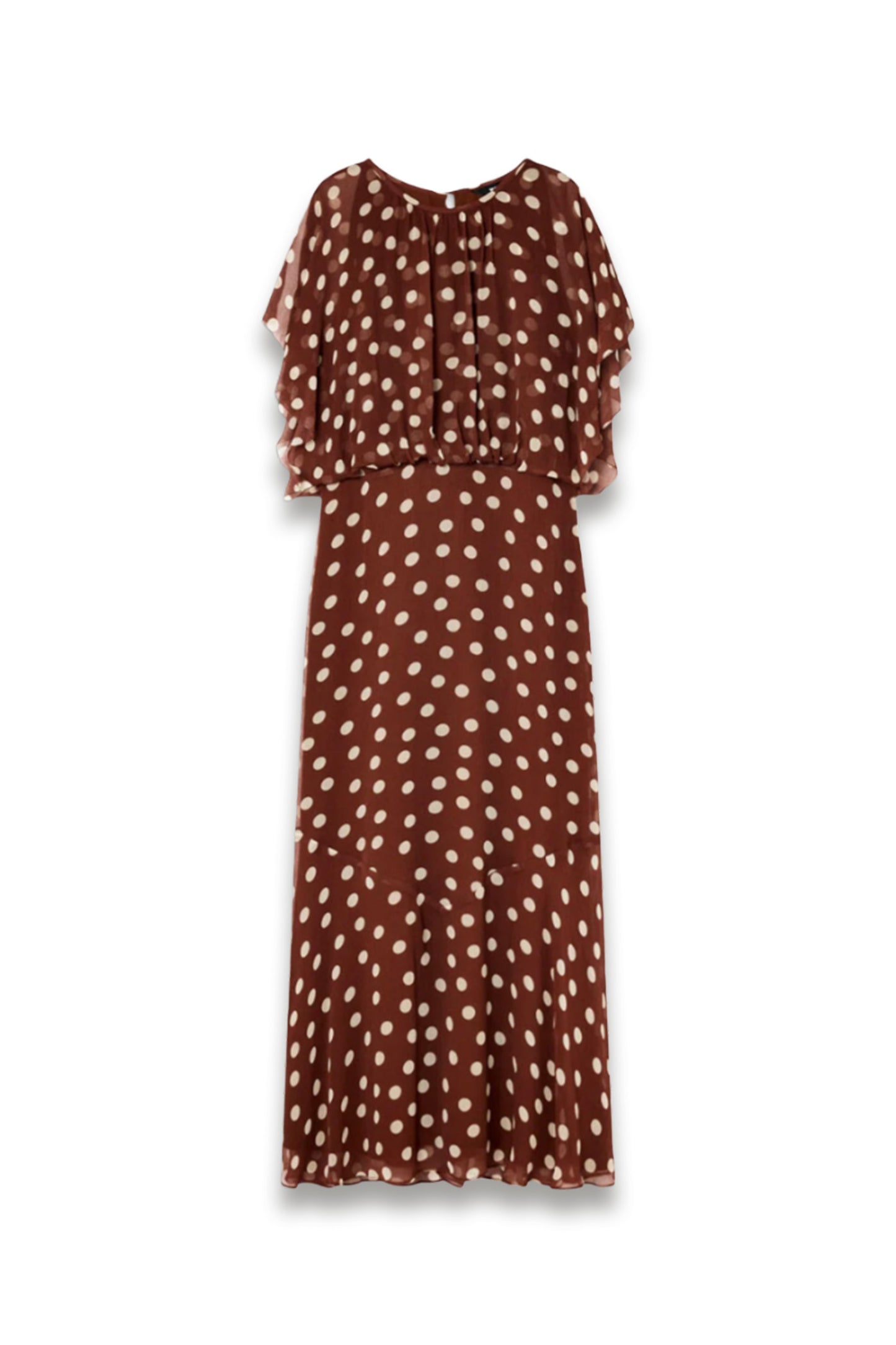 Brown Polka Dot Print Midi Dress