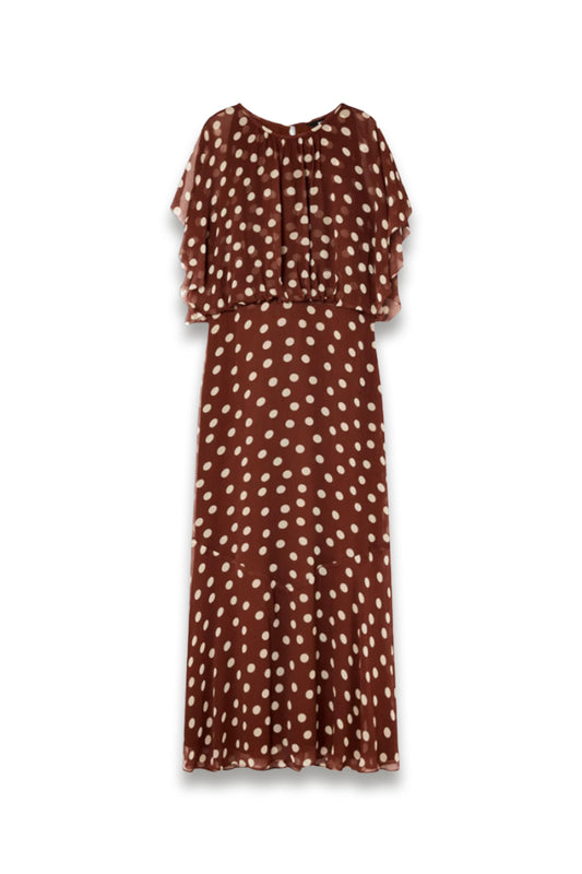 Brown Polka Dot Print Midi Dress