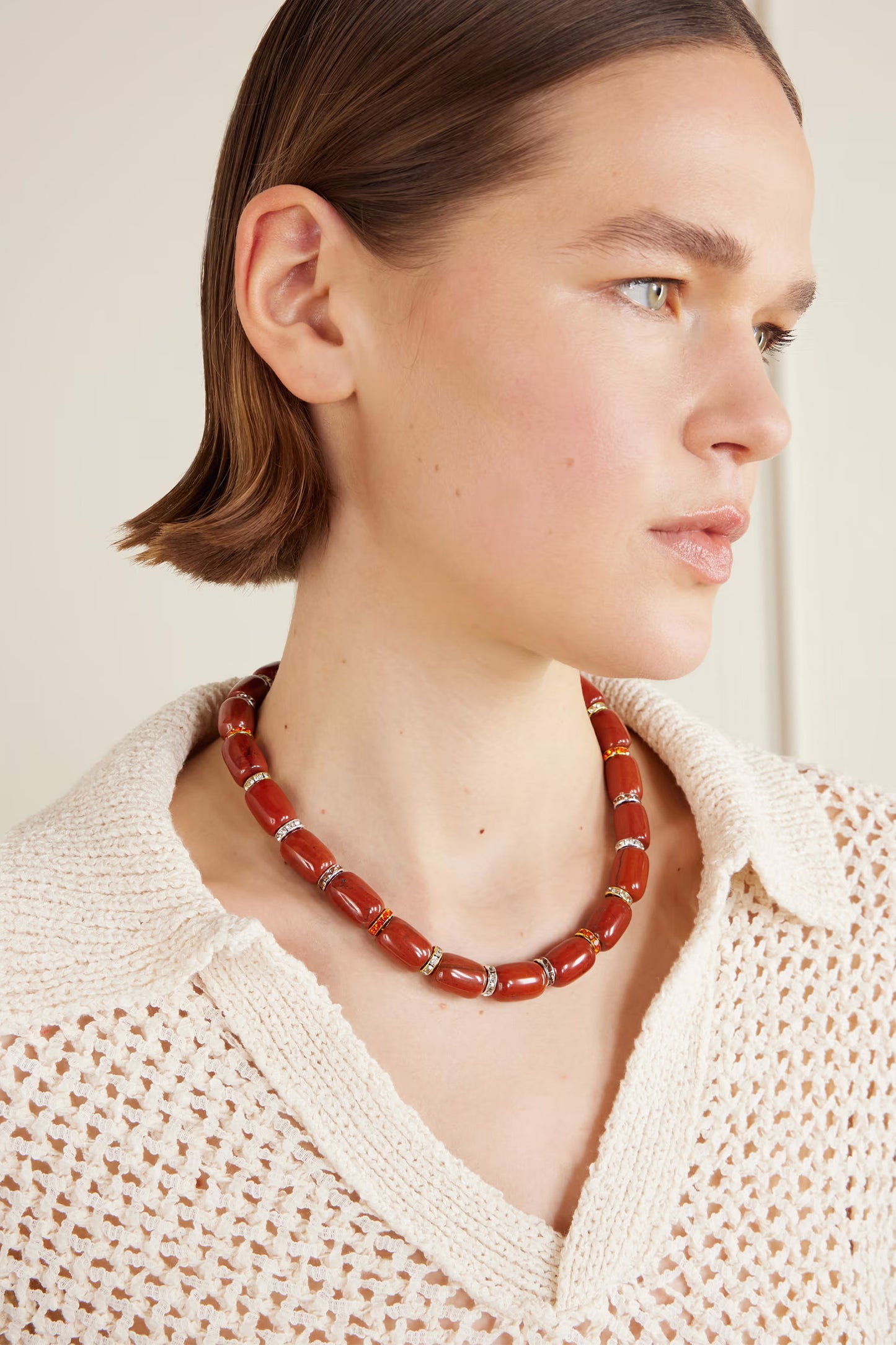Rhodium-plated jasper necklace