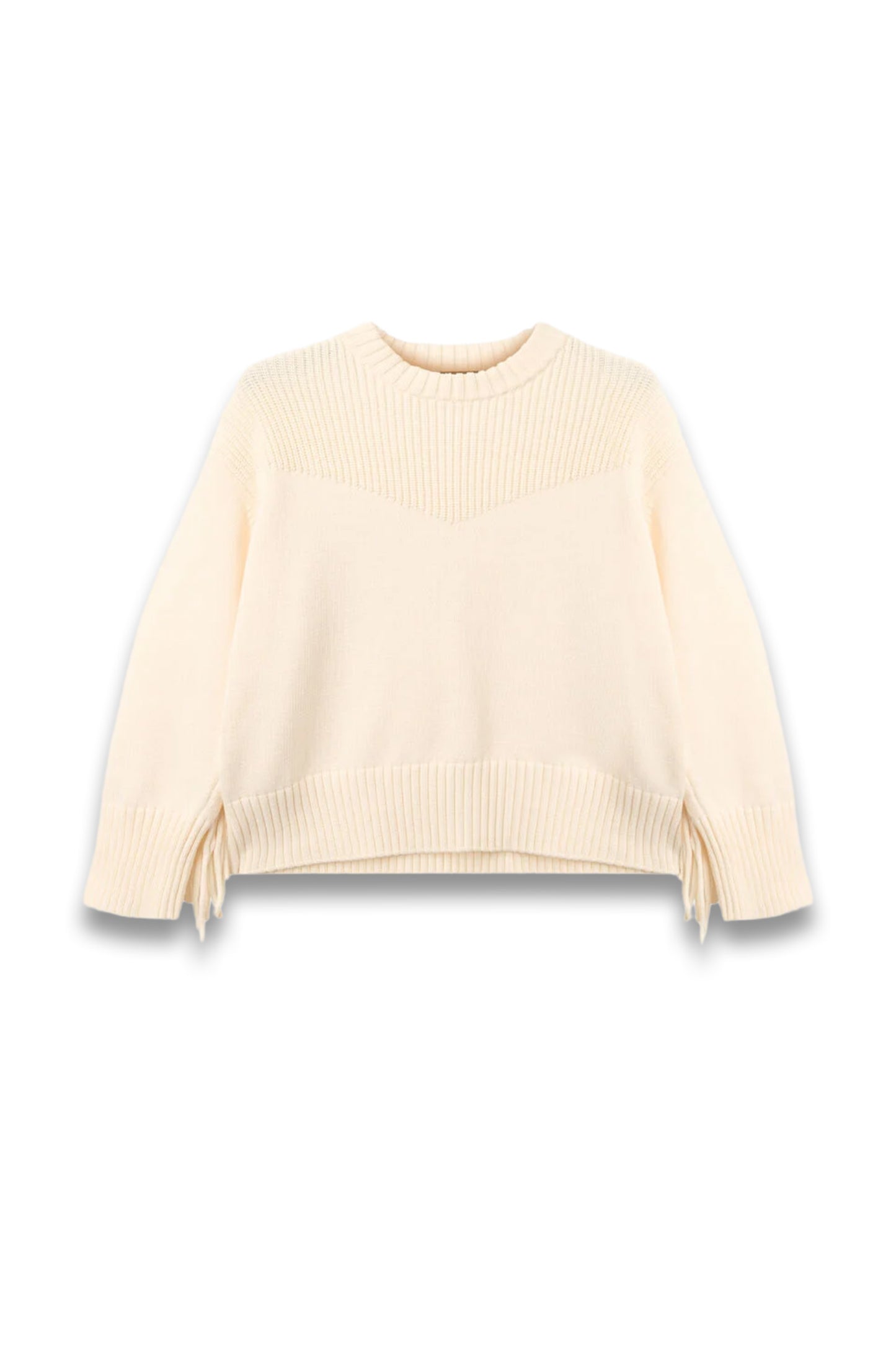 Ivory Fringe Rib-detail Cotton Knit
