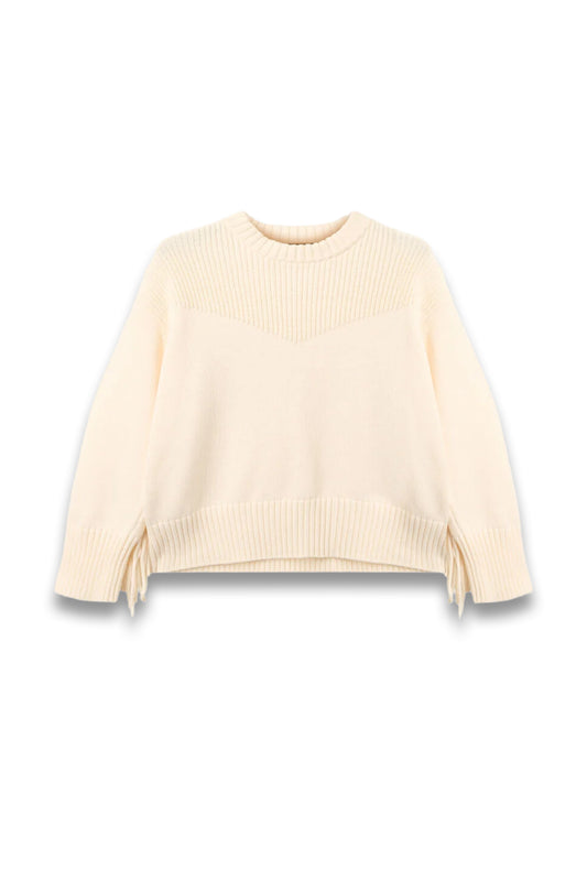 Ivory Fringe Rib-detail Cotton Knit