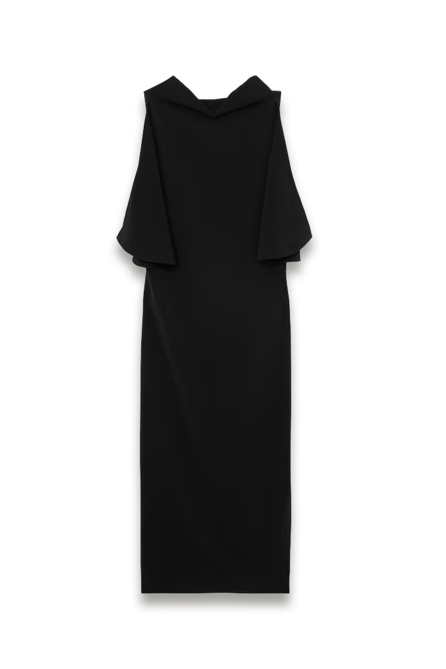Draped-front High-neck Midi Dress in Black