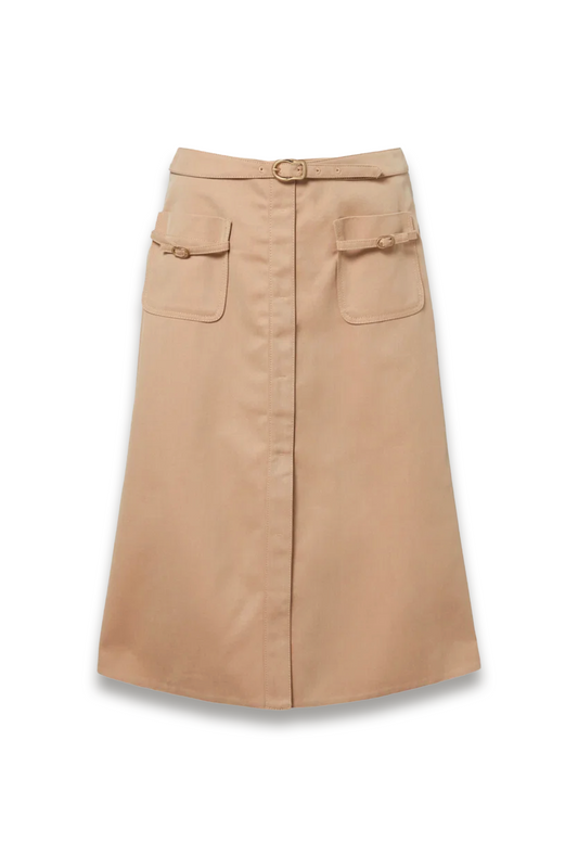 Luxury Layer Belted Cotton-blend Midi Skirt