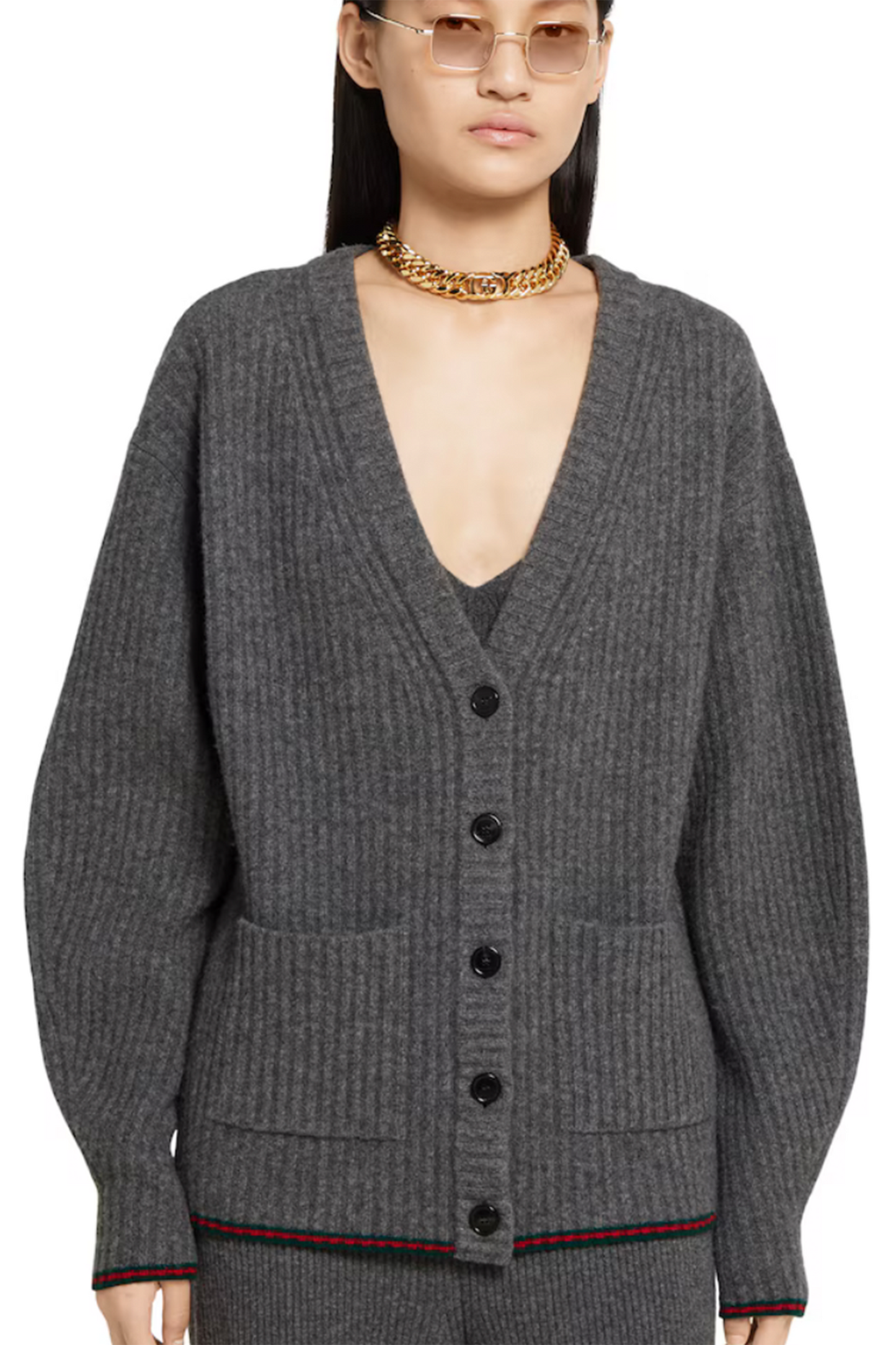 Rib Felted Wool Cardigan with Web